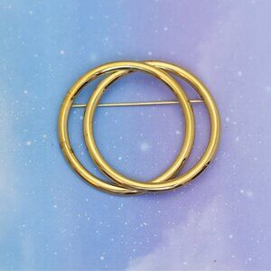 Vintage Double Rings Gold Tone Minimalist Brooch by Monet | J30